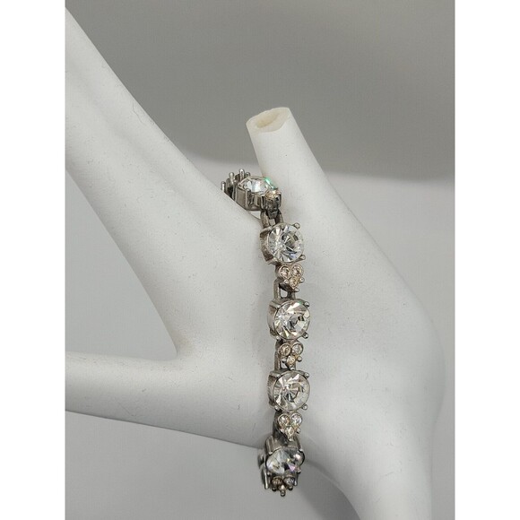 Silver Round CZ Rhinestone ? Tennis Bracelet - Picture 1 of 6
